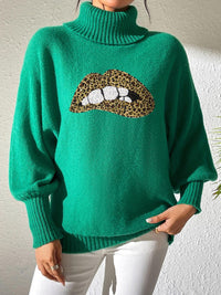 Lip Turtleneck Long Sleeve Sweater Trandify Deal
