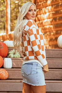 Checkered Long Sleeve Hooded Sweater Trandify Deal