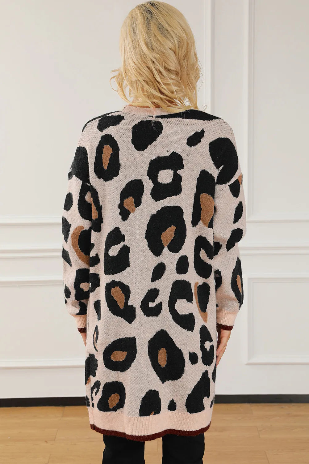 Leopard Open Front Long Sleeve Cardigan Trandify Deal
