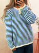 Women's Striped Button Sweater - Long Sleeve Knit Top