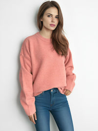 Round Neck Dropped Shoulder Long Sleeve Sweater Trandify Deal