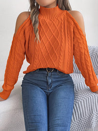 Women's Cold Shoulder Sweater | Cable Knit Turtleneck