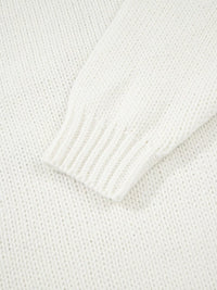 Women's Embroidered Bow Boots Drop Shoulder Sweater in cream, laid flat showing the detailed boot and bow design on the front.