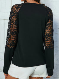 Lace Notched Long Sleeve Blouse Trandify Deal