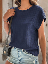Textured Round Neck Short Sleeve Top Trandify deal