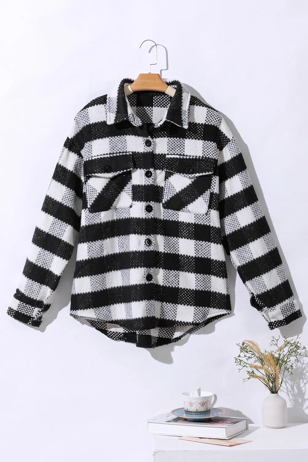 Plaid Button Up Long Sleeve Jacket Trandify Deal