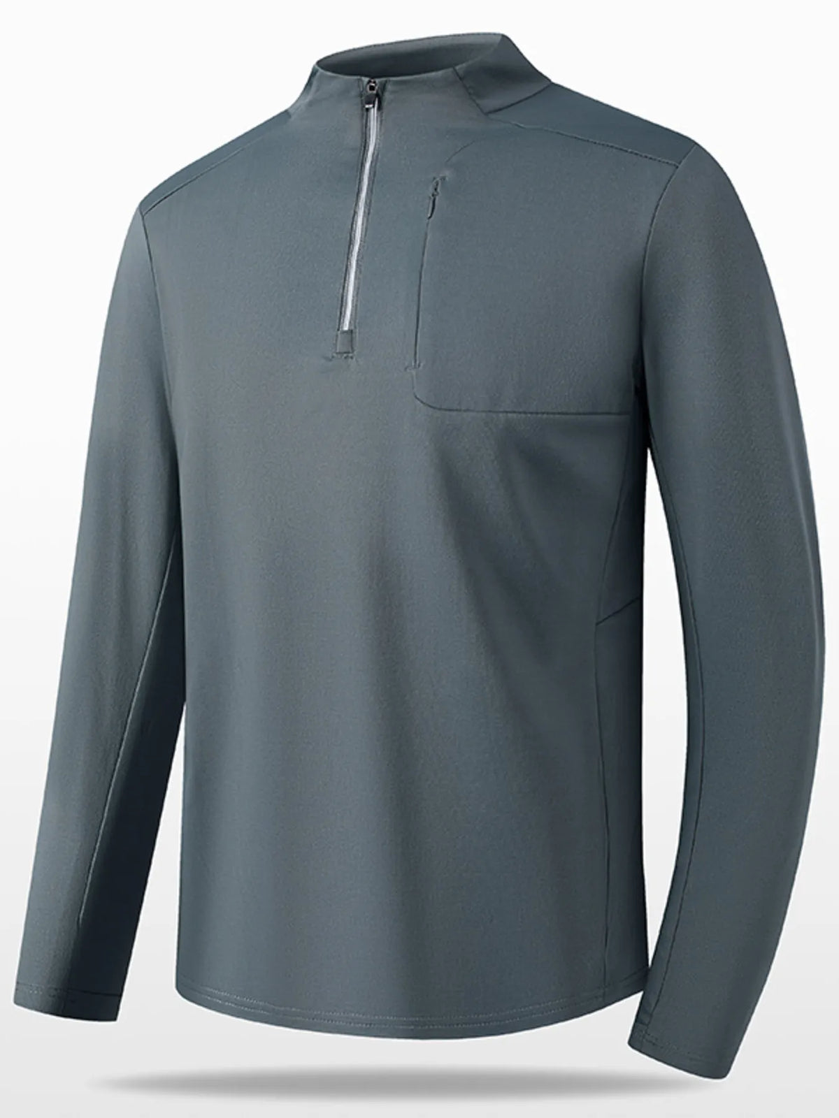 Men’s Plus Size Quarter-Zip Active Shirt – Gray Moisture-Wicking Long Sleeve T-Shirt for Gym & Casual Wear