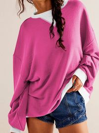 Contrast Trim Round Neck Long Sleeve Sweatshirt Trandify Deal
