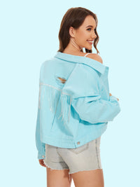 Distressed Distressed Button Up Denim Jacket Trandify deal