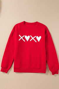 Valentine’s Day XOXO Round Neck Drop Shoulder Sweatshirt Trandify Deal