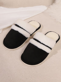 Contrast Faux Fur Round Toe Slippers Trandify Deal