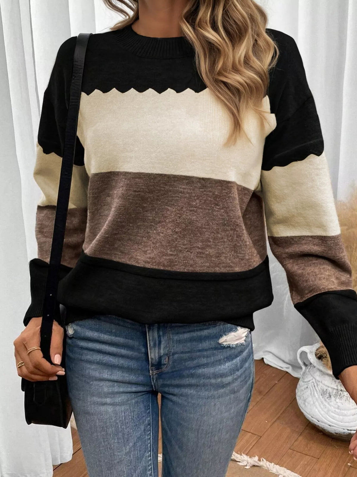Women's Color Block Drop Shoulder Sweater | Casual Comfort