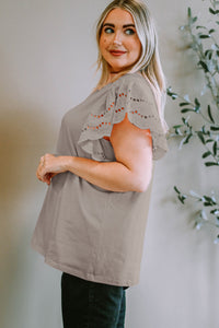 Plus Size Eyelet Round Neck Short Sleeve Blouse Trandify deal