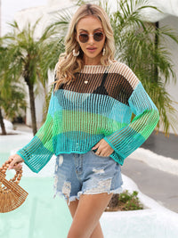 Color Block Openwork Boat Neck Cover Up Trandify deal
