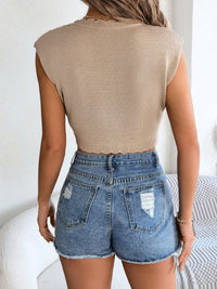 Openwork Round Neck Cap Sleeve Knit Top Trandify deal