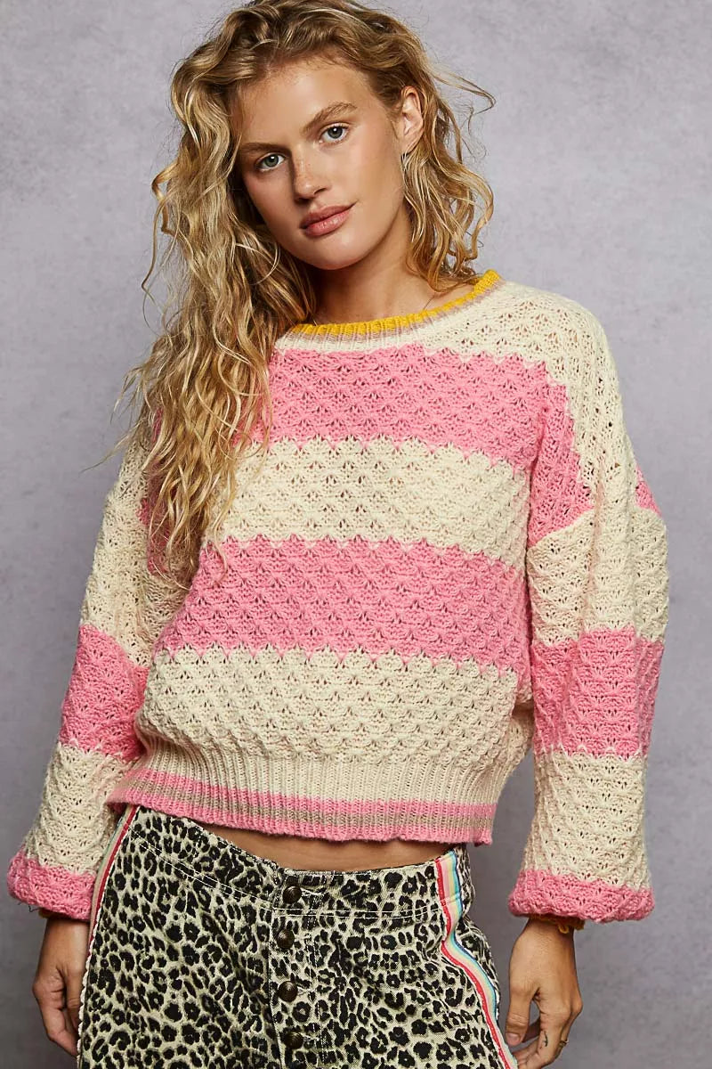 women's cable knit sweater - Ribbed Crewneck