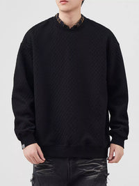 men's oversized waffle-knit sweatshirt crewneck long sleeve pullover casual style