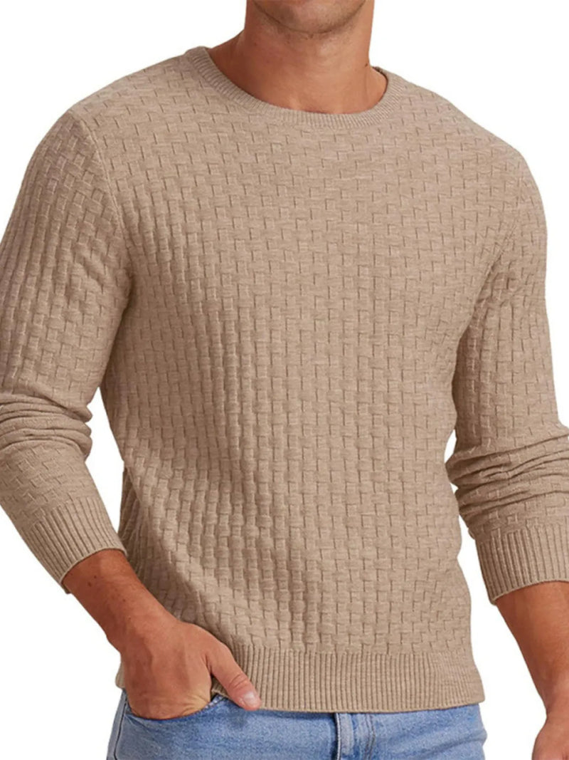 Men's Ribbed Hem Round Neck Sweater – Plus Size Casual Pullover for US Buyers