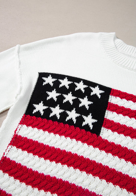 US Flag Side Slit Drop Shoulder Sweater Trandify Deal