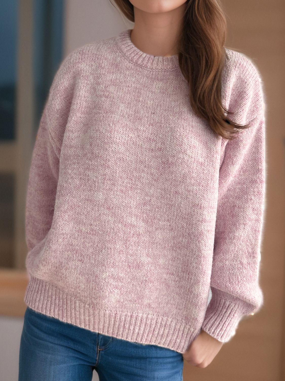 Round Neck Long Sleeve Sweater Trandify Deal