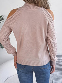 Women's Cold Shoulder Sweater | Cable Knit Turtleneck