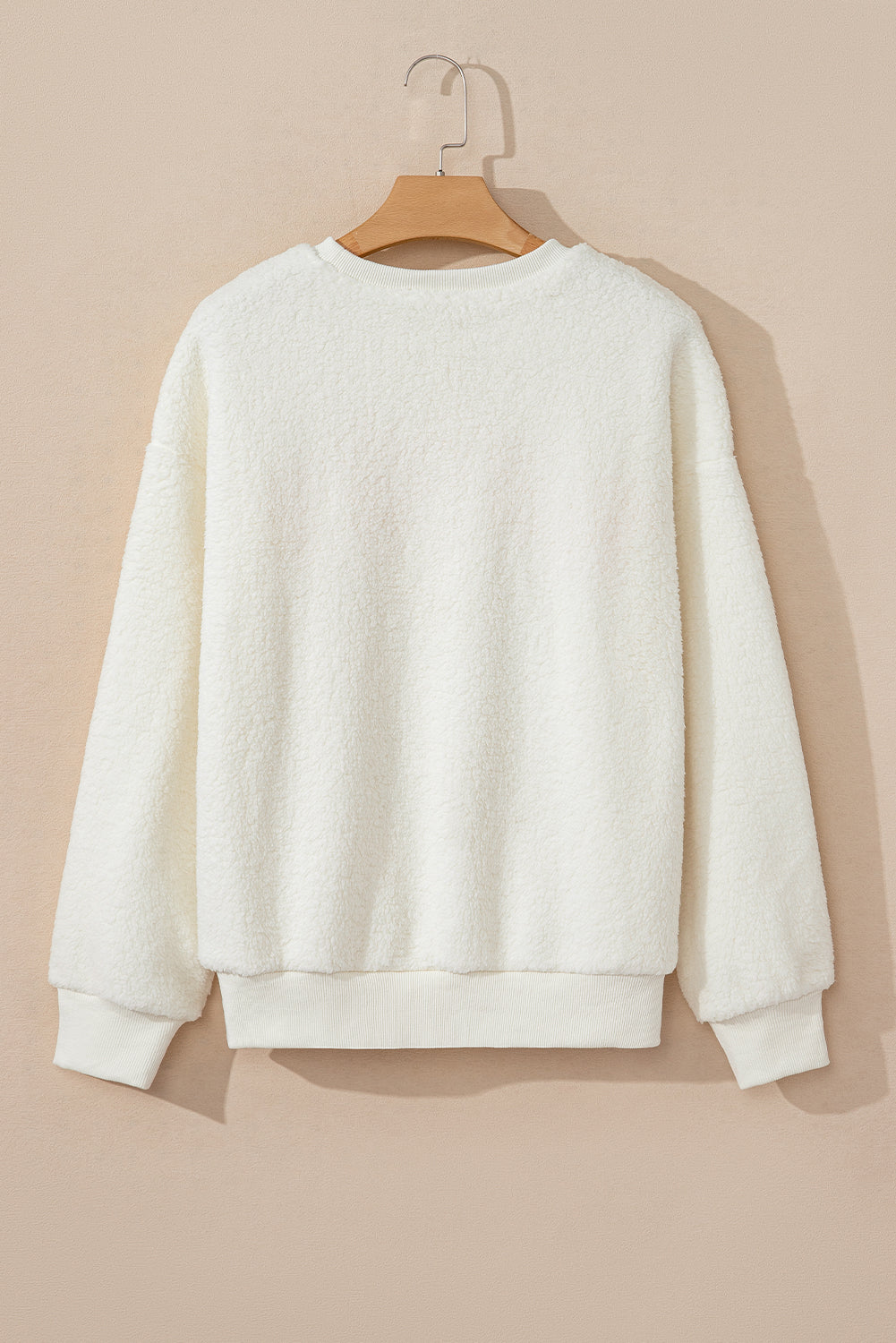 HOWDY Patched Round Neck Sherpa Sweatshirt Trandify Deal