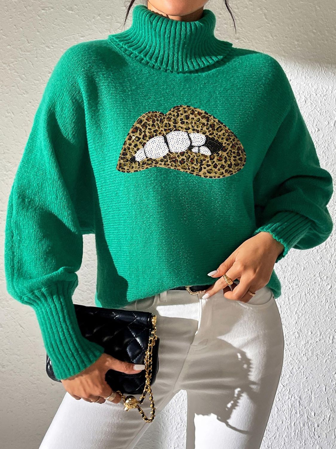 Lip Turtleneck Long Sleeve Sweater Trandify Deal