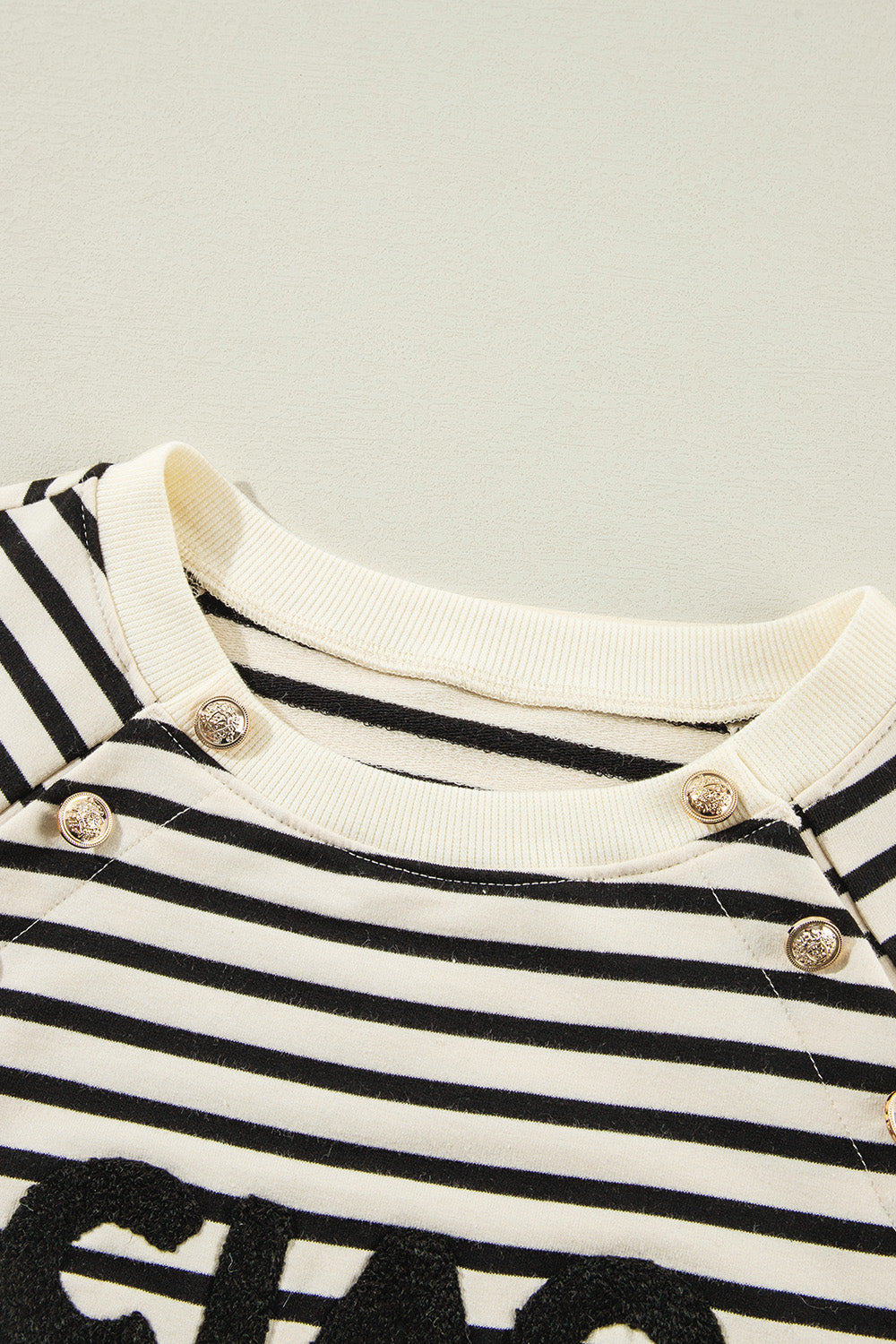 Decorative Button Striped Long Sleeve Sweatshirt Trandify Deal