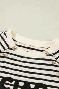 Decorative Button Striped Long Sleeve Sweatshirt Trandify Deal