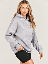 Dropped Shoulder Long Sleeve Hoodie Trandify Deal