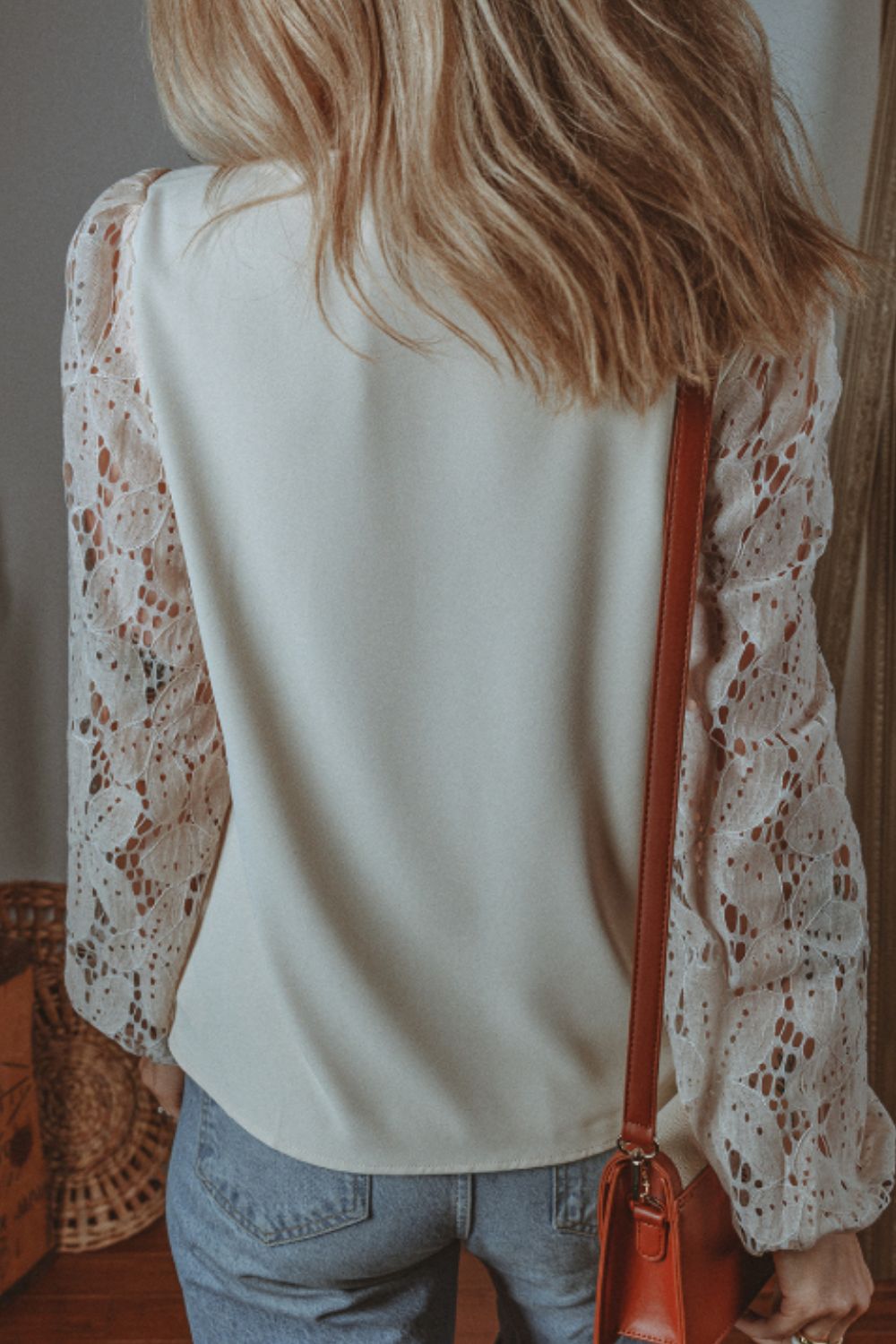 V Neck Lace Balloon Sleeve Blouse Trandify Deal