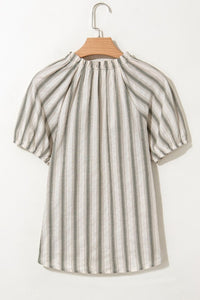 Women's Striped Frill Tie Neck Blouse
