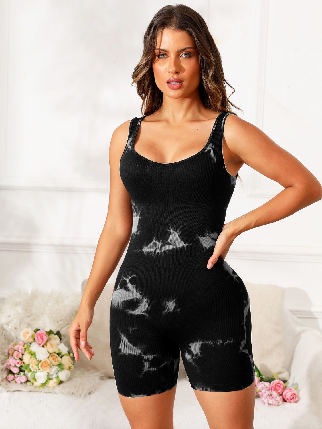 Tie-Dye Wide Strap Active Romper Trandify Deal