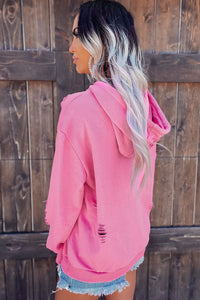 Distressed Drawstring Long Sleeve Hoodie Trandify deal
