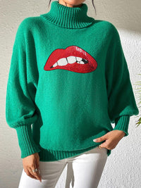 Lip Turtleneck Long Sleeve Sweater Trandify Deal