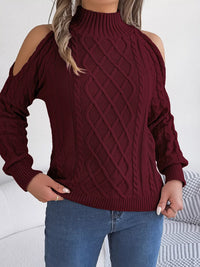Women's Cold Shoulder Sweater | Cable Knit Turtleneck