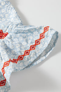 Embroidered Round Neck Cap Sleeve Blouse - Trandify Deal