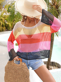 Color Block Openwork Boat Neck Cover Up Trandify deal