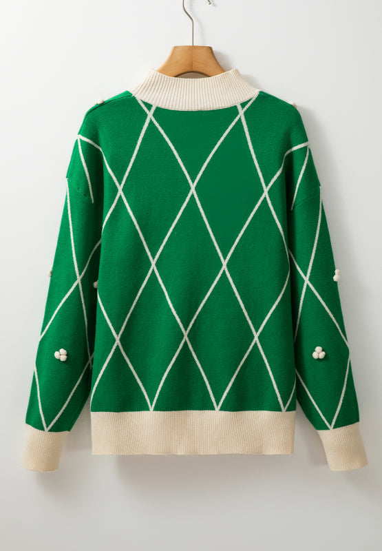 Diamond Pattern Contrast Trim Mock Neck Sweater Trandify Deal