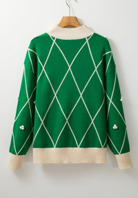 Diamond Pattern Contrast Trim Mock Neck Sweater Trandify Deal