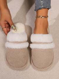 Contrast Faux Fur Round Toe Slippers Trandify Deal