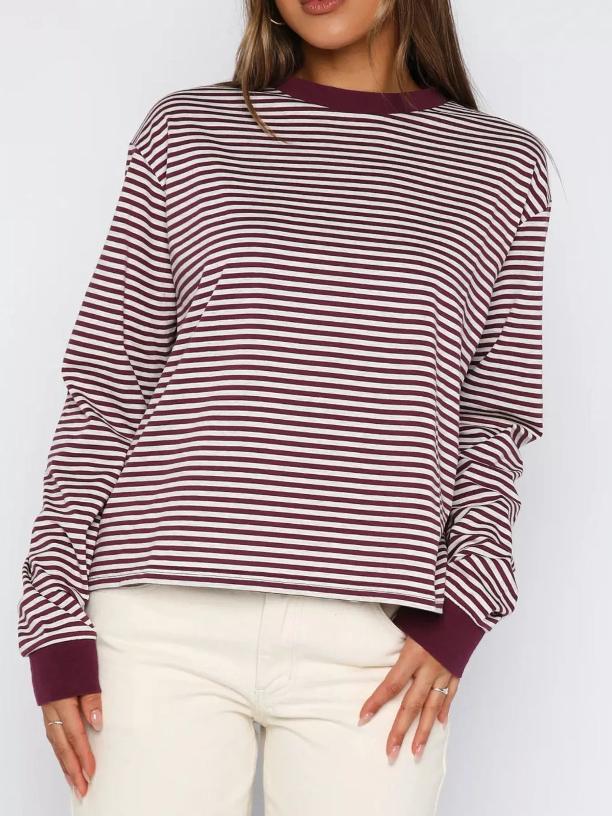Women's Striped Oversized Sweatshirt - Soft Casual Crewneck