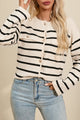 Striped Button Up Round Neck Cardigan Trandify Deal