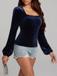 Square Neck Long Sleeve Velvet Top Trandify Deal