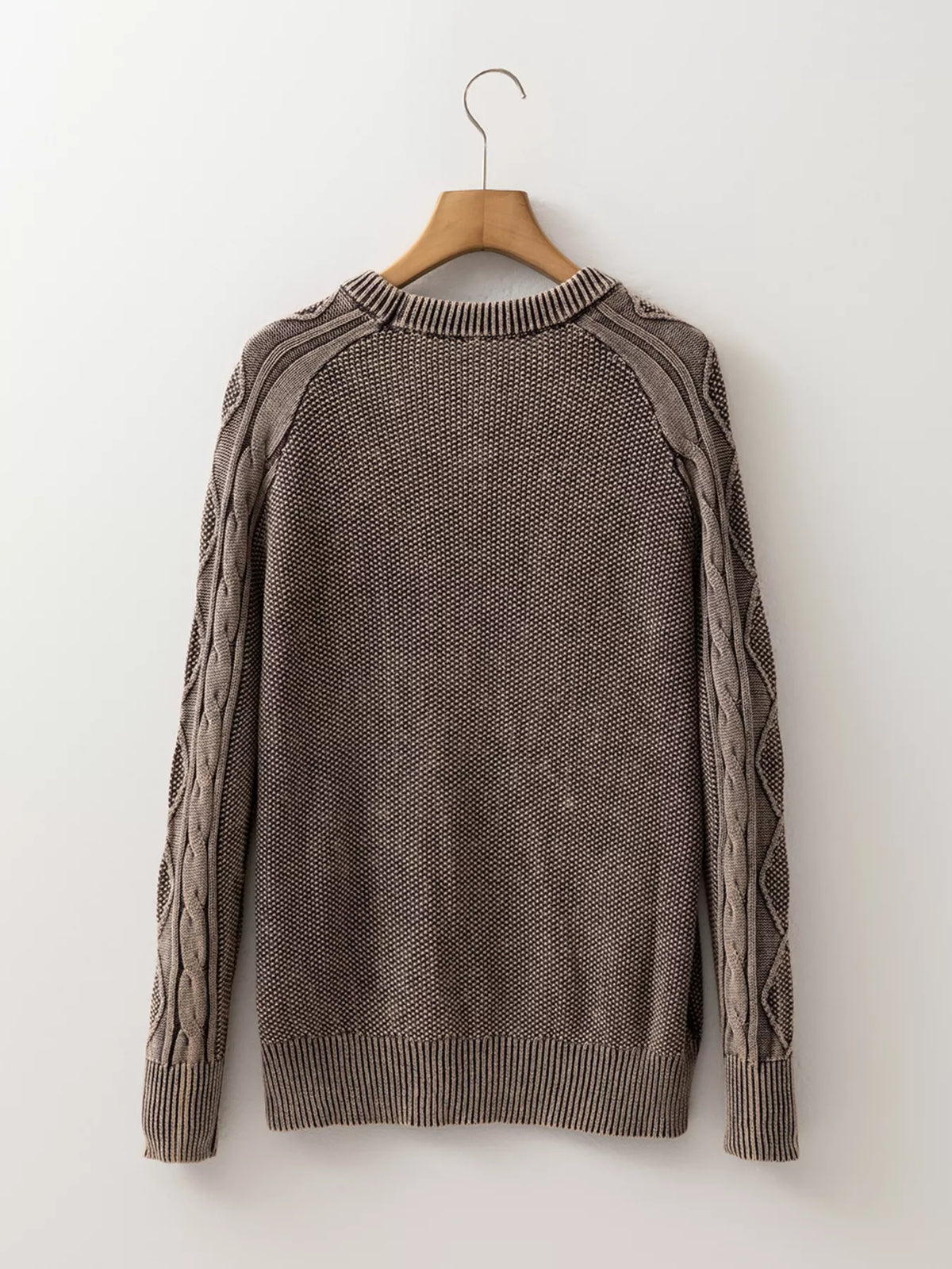 Women's beige cable knit cotton sweater casual crewneck pullover