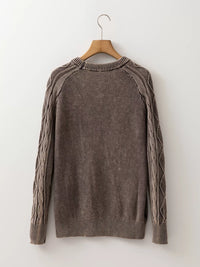 Women's beige cable knit cotton sweater casual crewneck pullover