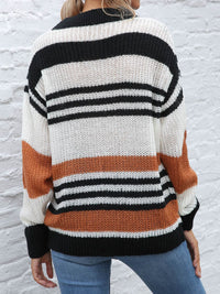 Contrast Striped Round Neck Long Sleeve Sweater Trandify Deal