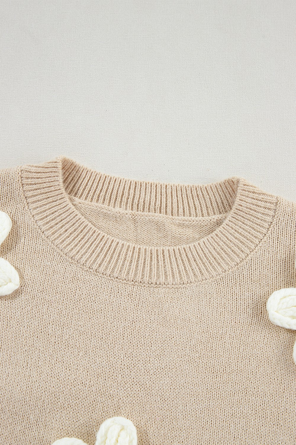 Crochet Flower Round Neck Long Sleeve Sweater Trandify Deal
