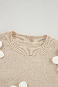 Crochet Flower Round Neck Long Sleeve Sweater Trandify Deal