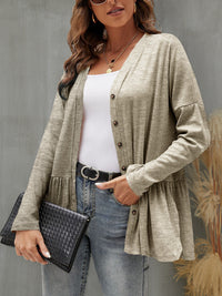 FAM-FAM Ruffled Button Up Long Sleeve Cardigan Trandify Deal